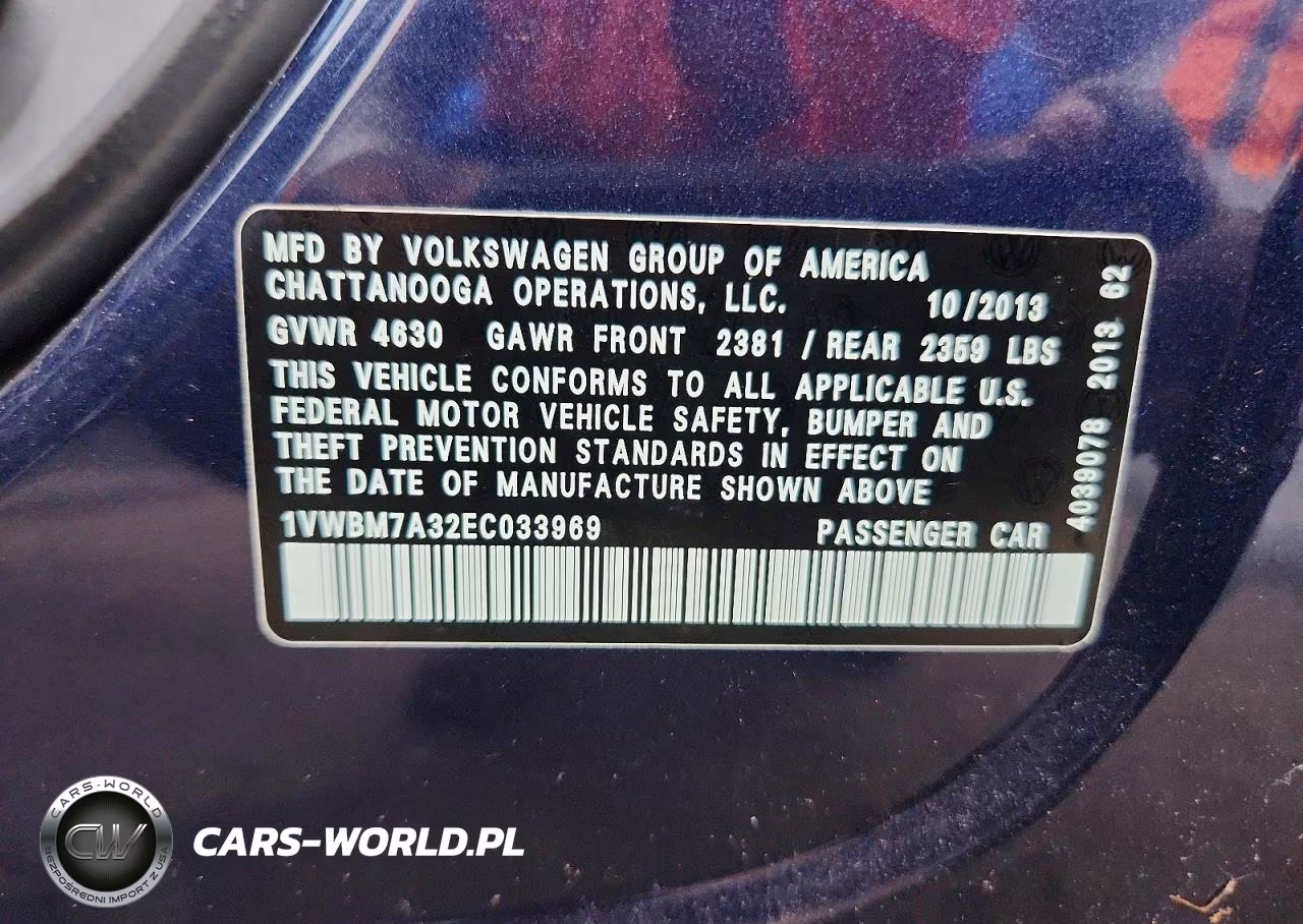 2014 Volkswagen Passat Se VIN:1VWBM7A32EC033969 - 12