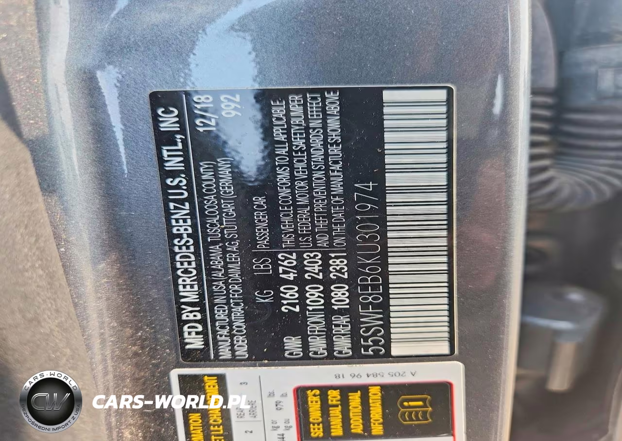 2019 Mercedes-Benz C 300 4Matic VIN:55SWF8EB6KU301974 - 12