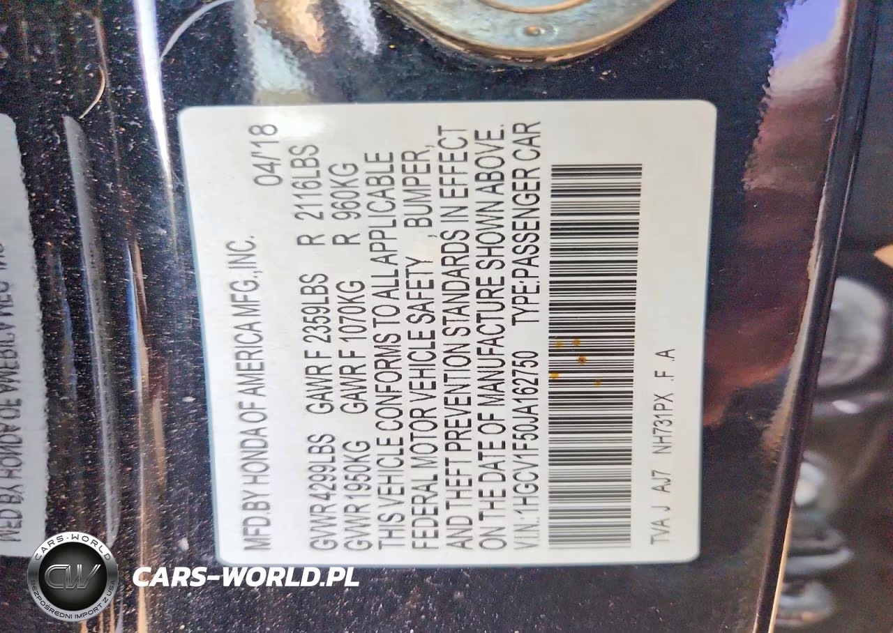 2018 Honda Accord Exl VIN:1HGCV1F50JA162750 - 12