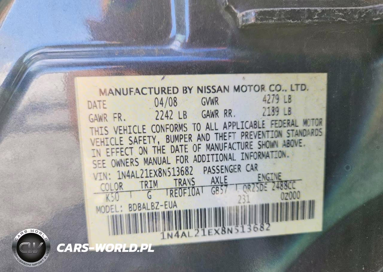 2008 Nissan Altima 2.5 VIN:1N4AL21EX8N513682 - 12