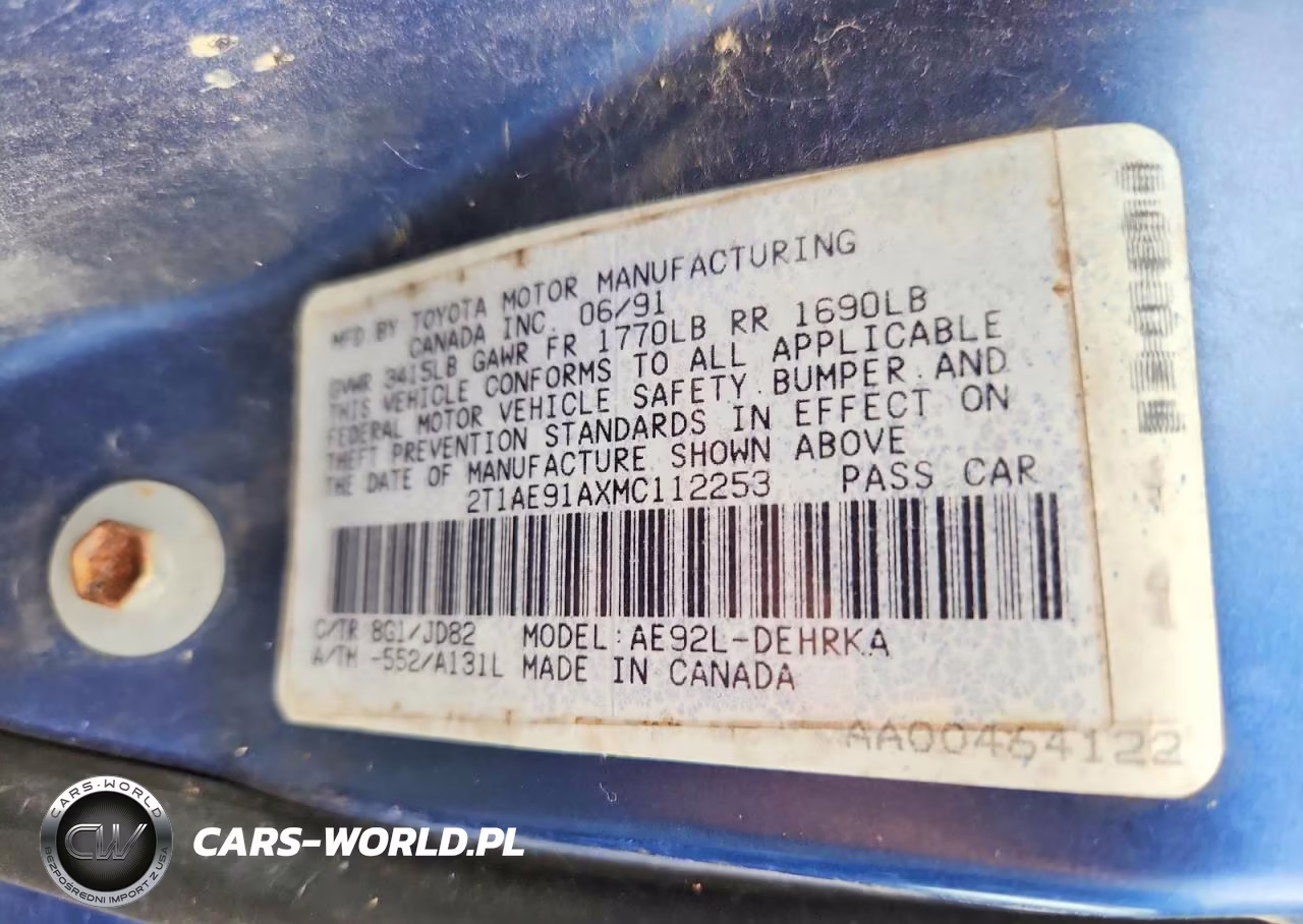 1991 Toyota Corolla Base VIN:2T1AE91AXMC112253 - 12