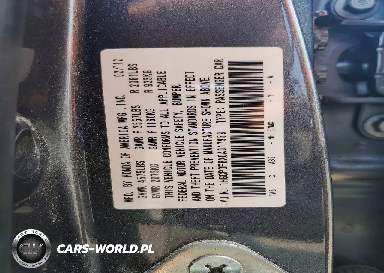 2012 Honda Accord Exl VIN:1HGCP3F8XCA017959 - 13