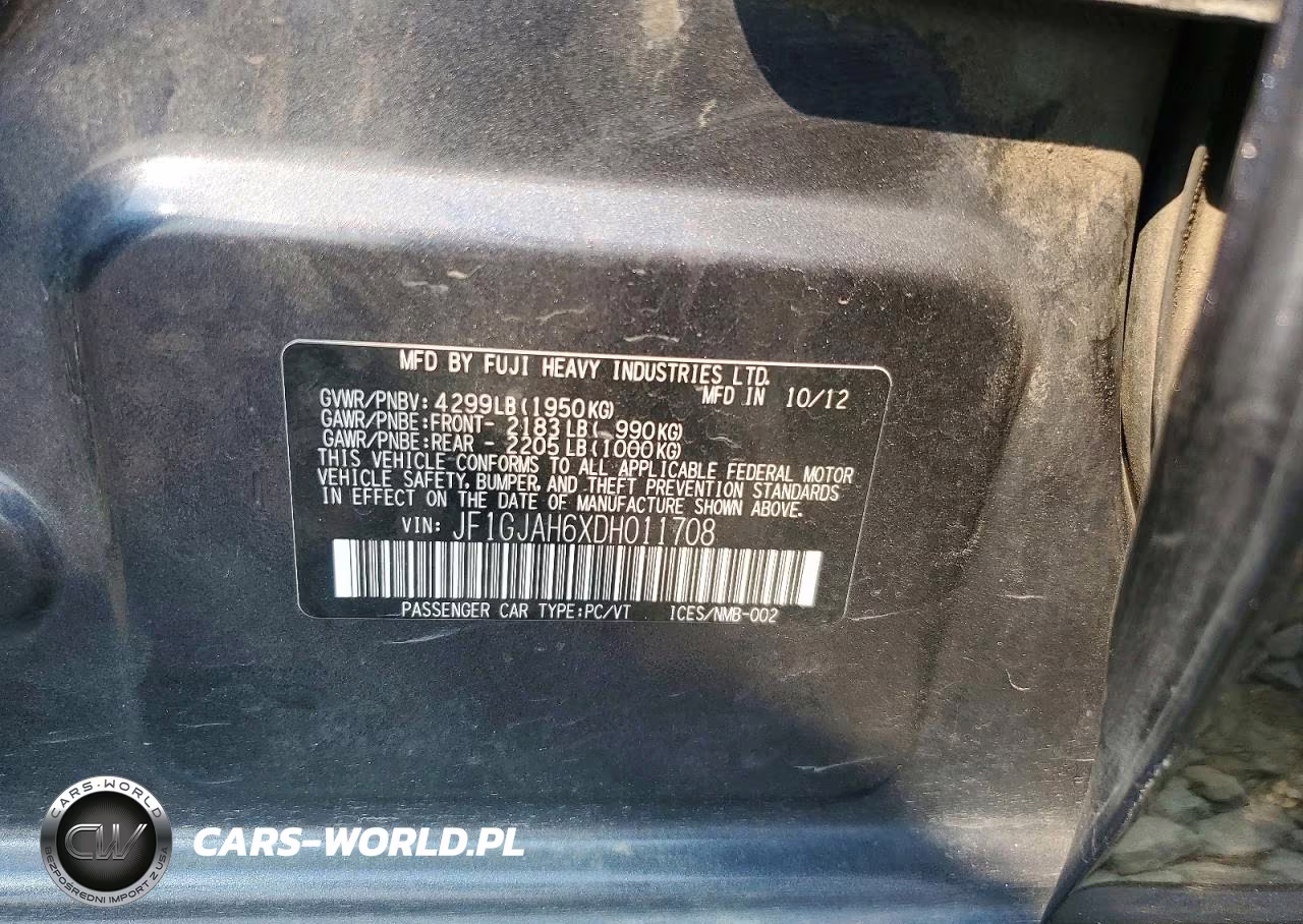 2013 Subaru Impreza Limited VIN:JF1GJAH6XDH011708 - 12