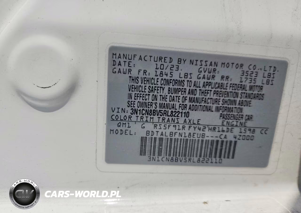 2024 Nissan Versa S VIN:3N1CN8BV5RL822110 - 12