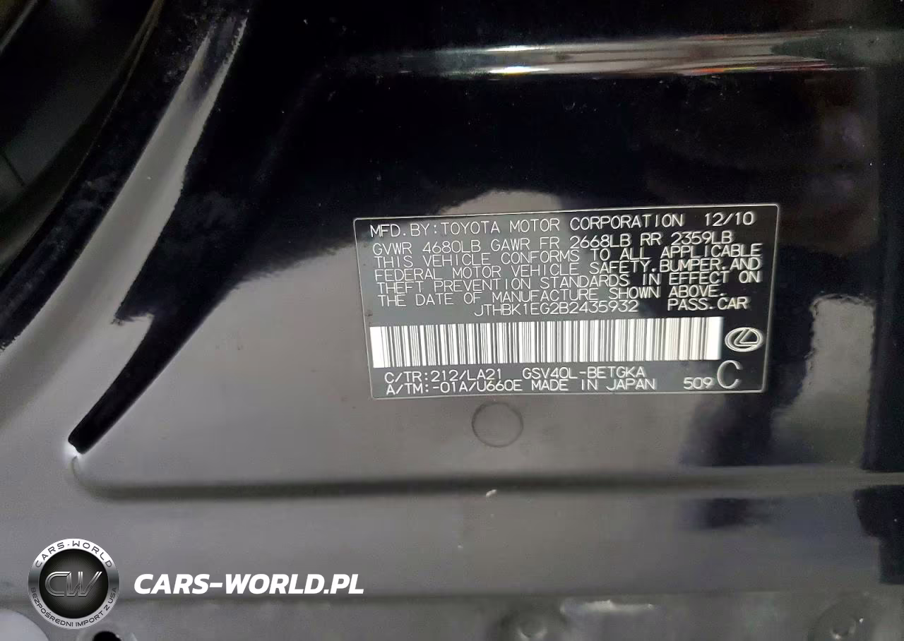 2011 Lexus Es 350 VIN:JTHBK1EG2B2435932 - 12