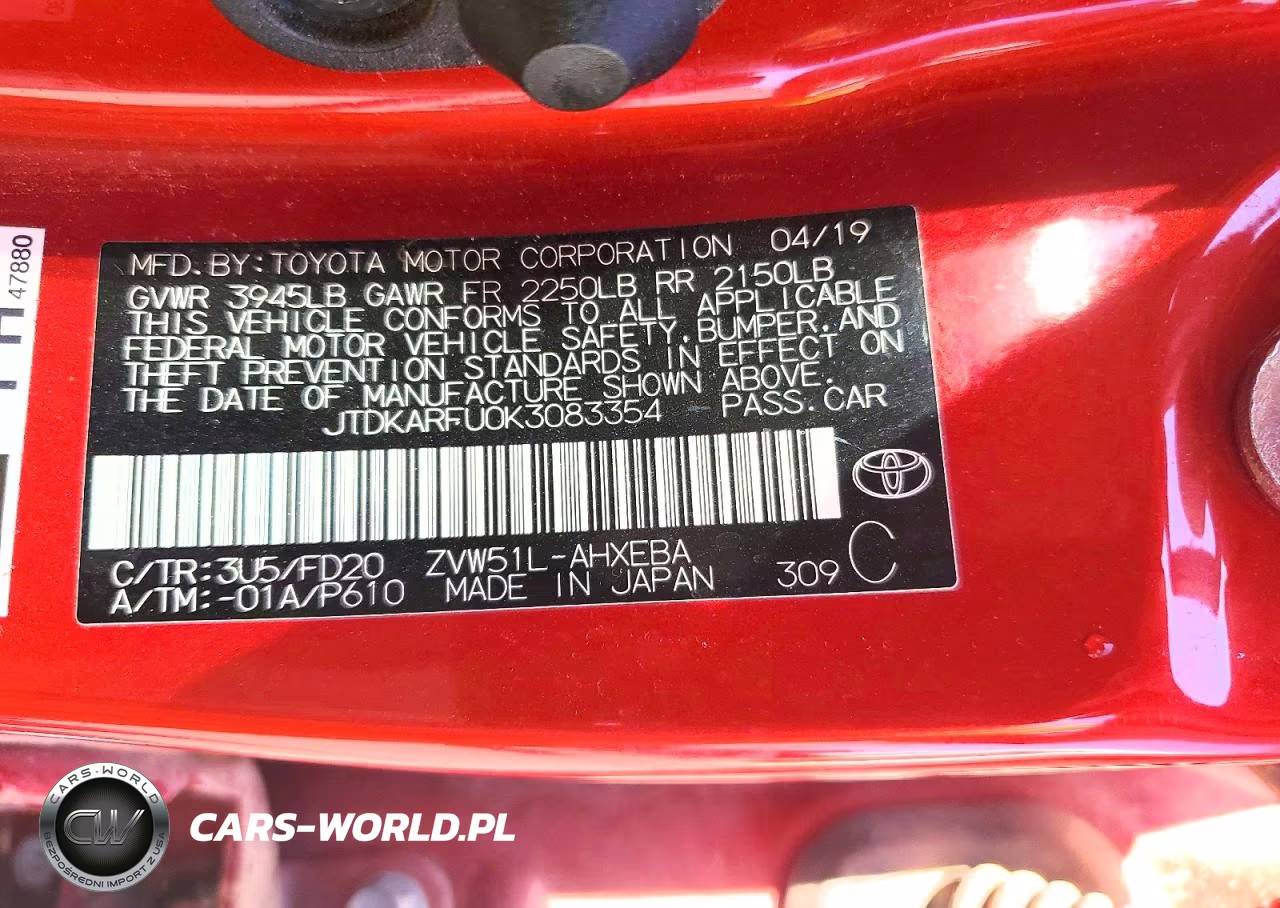 2019 Toyota Prius Le VIN:JTDKARFU0K3083354 - 12