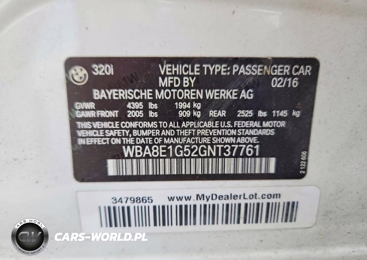 2016 BMW 320 I VIN:WBA8E1G52GNT37761 - 12