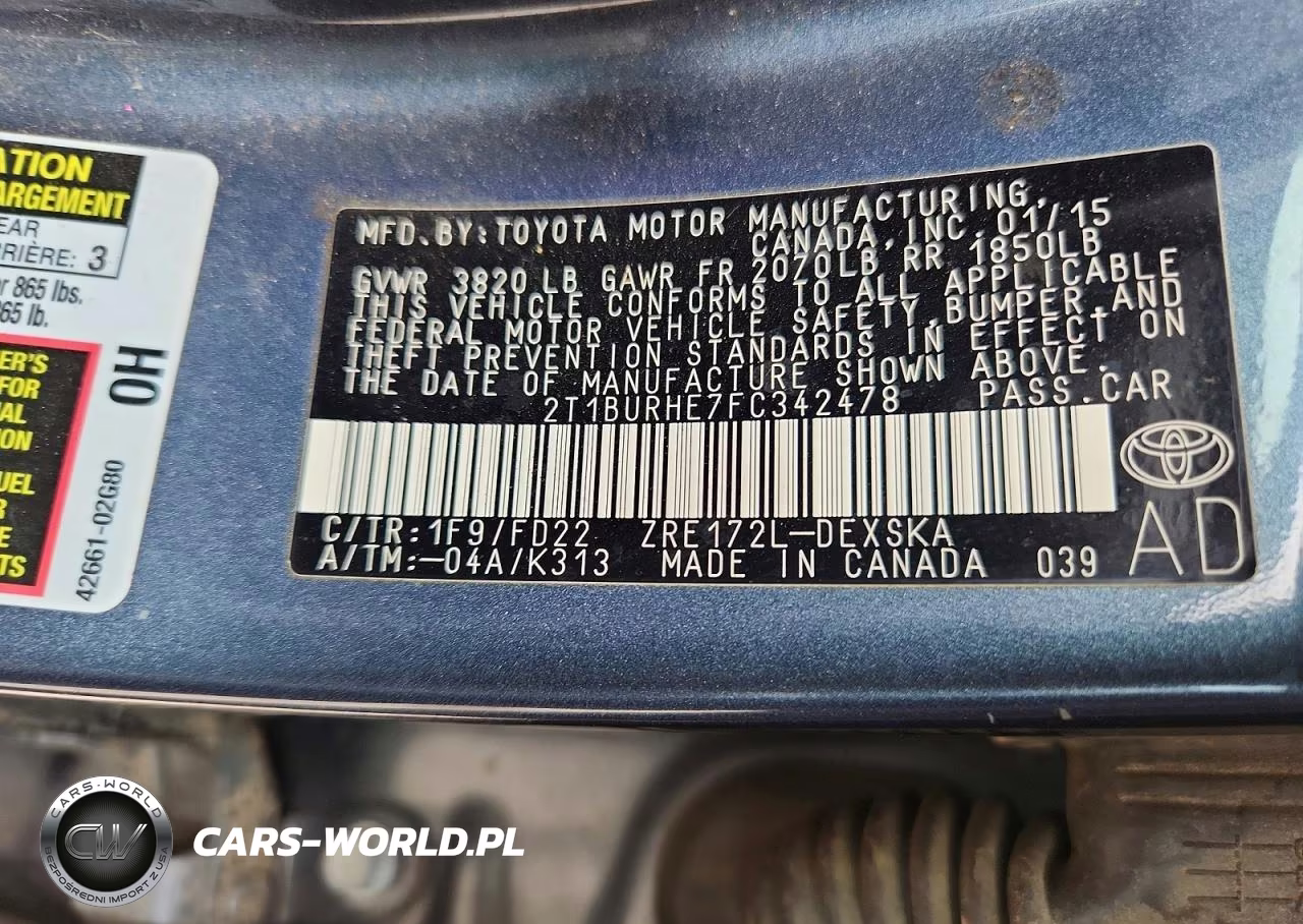 2015 Toyota Corolla S Plus VIN:2T1BURHE7FC342478 - 12