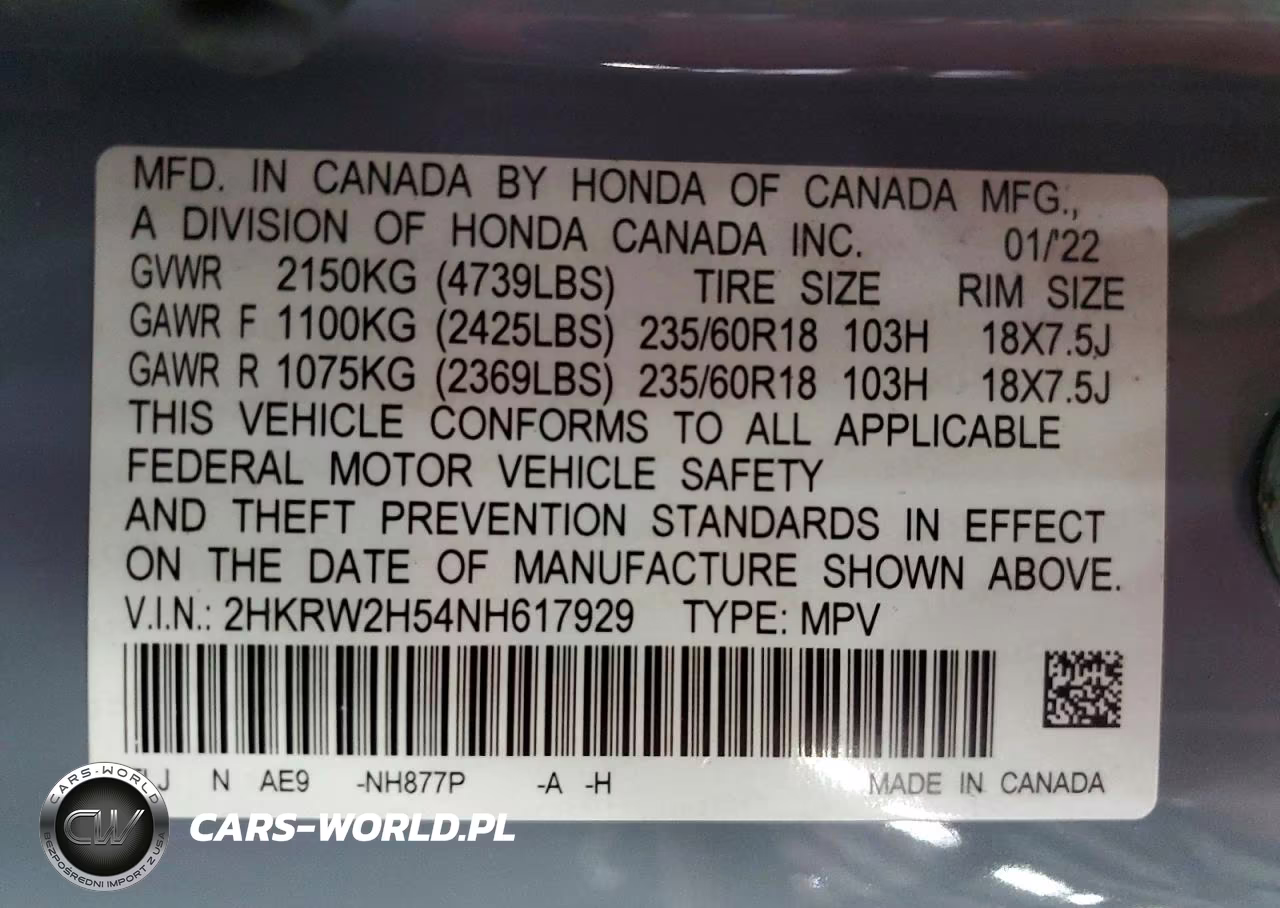 2022 Honda Cr-V Ex VIN:2HKRW2H54NH617929 - 13