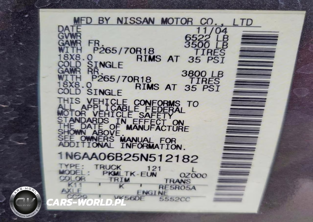 2005 Nissan Titan Xe VIN:1N6AA06B25N512182 - 13