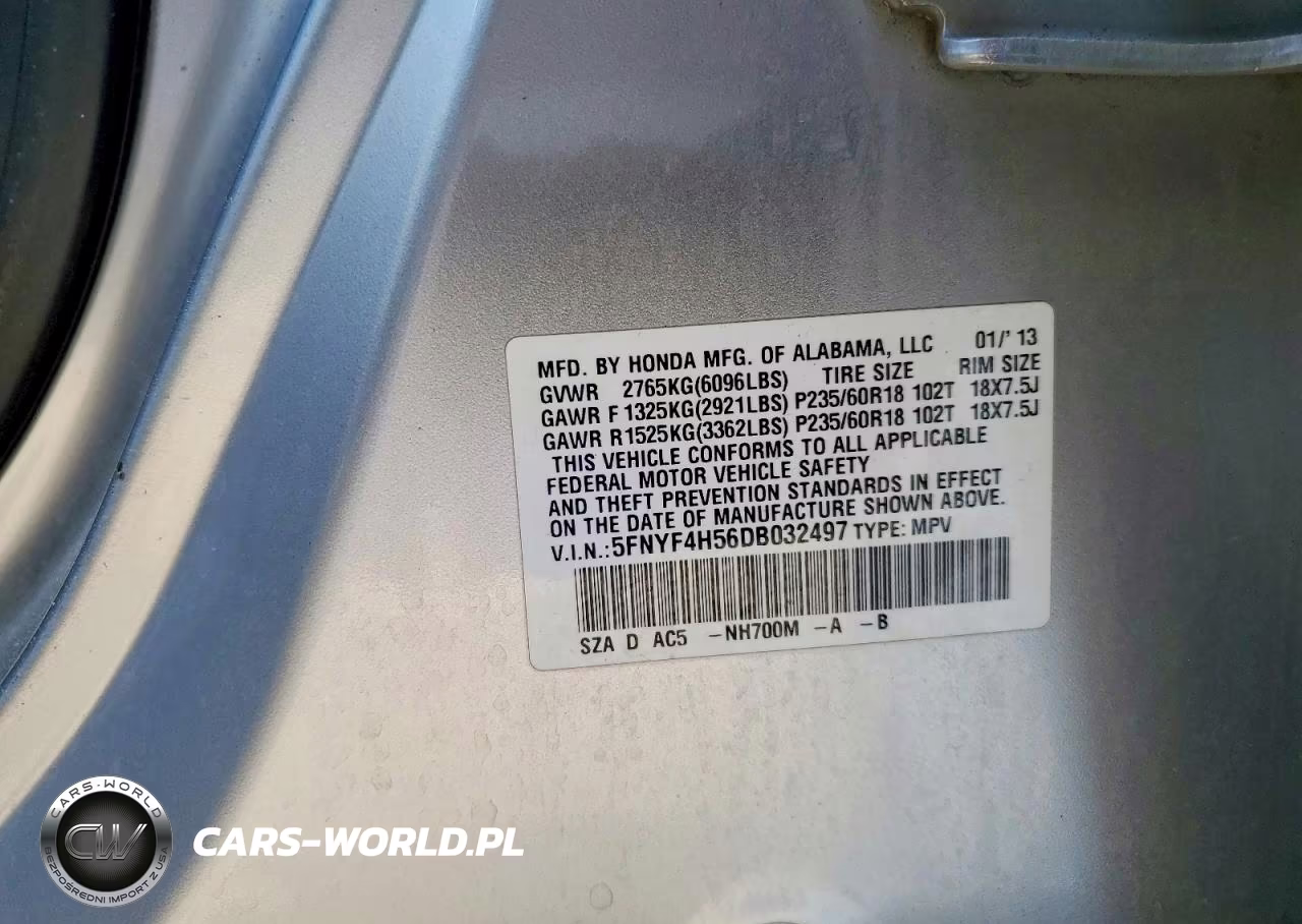 2013 Honda Pilot Exl VIN:5FNYF4H56DB032497 - 12