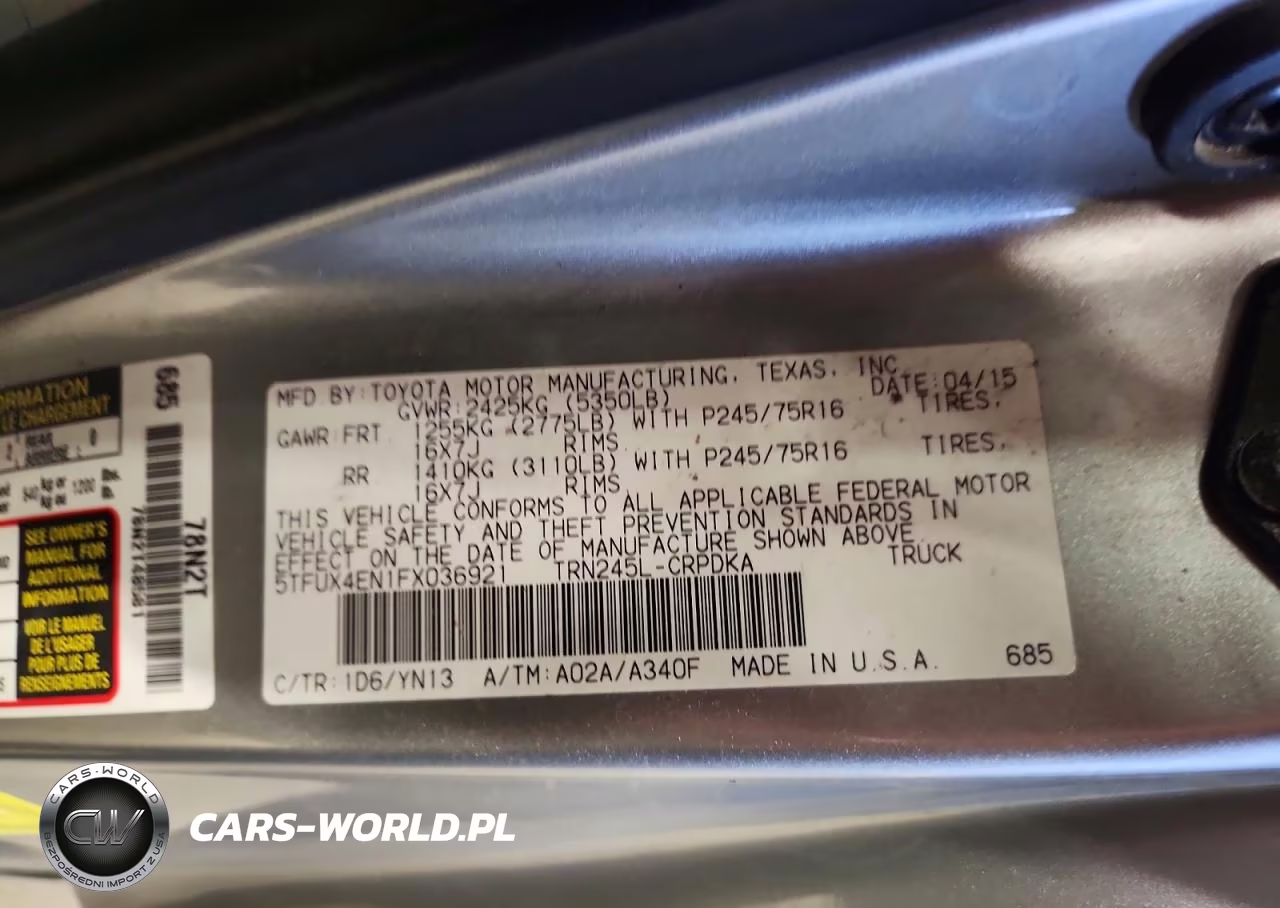 2015 Toyota Tacoma Base VIN:5TFUX4EN1FX036921 - 12