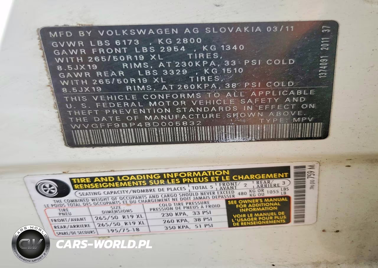 2011 Volkswagen Touareg V6 VIN:WVGFF9BP4BD005832 - 12