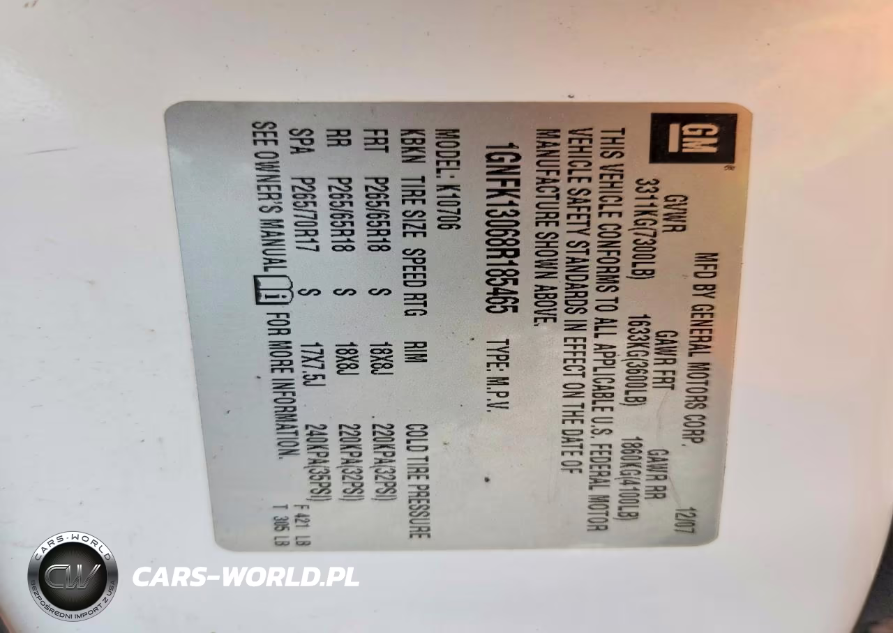 2008 Chevrolet Tahoe K1500 VIN:1GNFK13068R185465 - 13