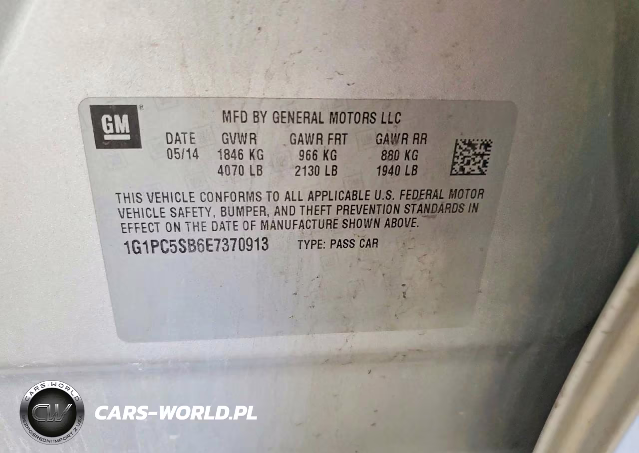 2014 Chevrolet Cruze Lt VIN:1G1PC5SB6E7370913 - 12