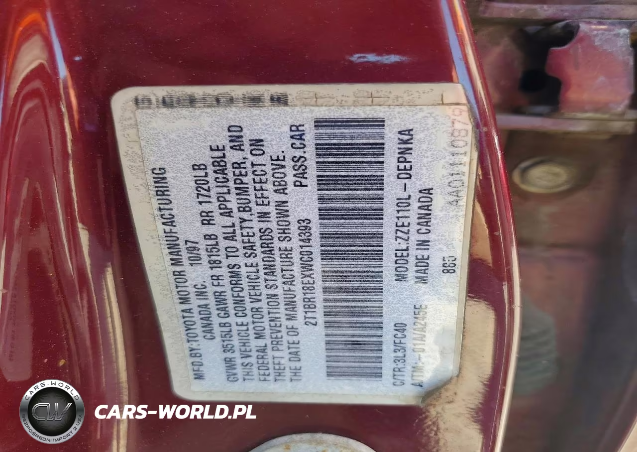 1998 Toyota Corolla Ve VIN:2T1BR18EXWC014393 - 12