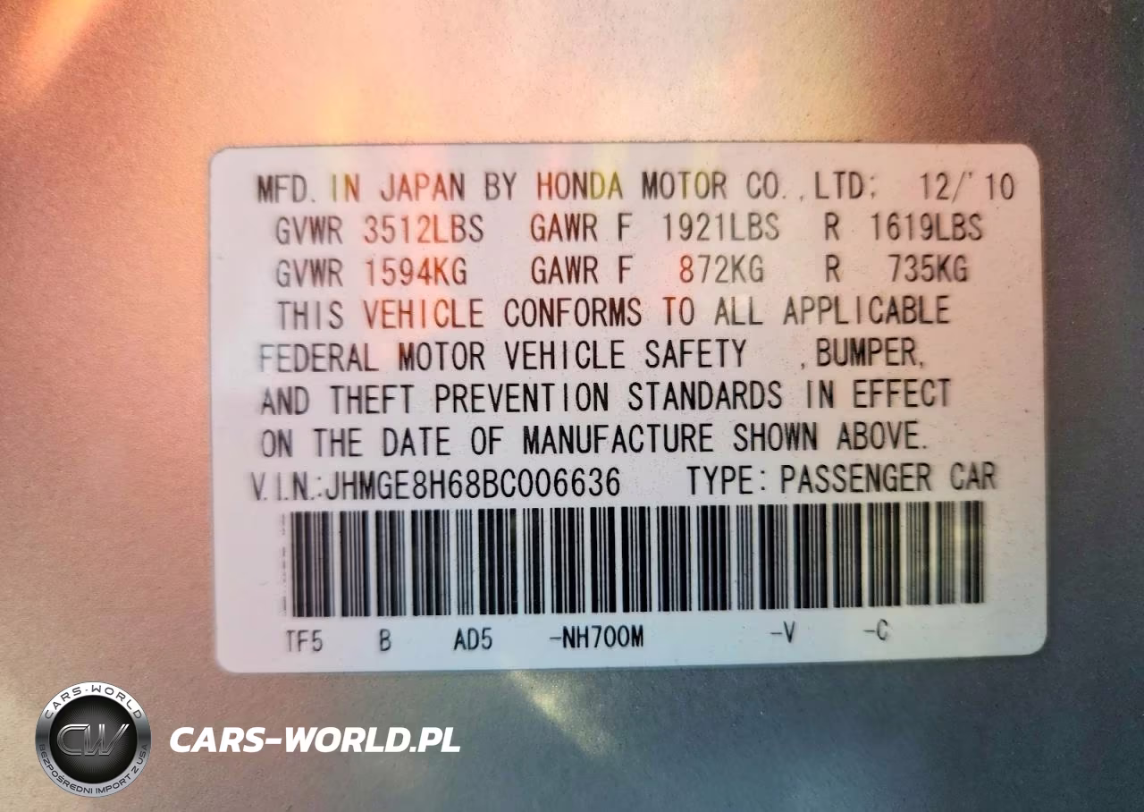 2011 Honda Fit Sport VIN:JHMGE8H68BC006636 - 12