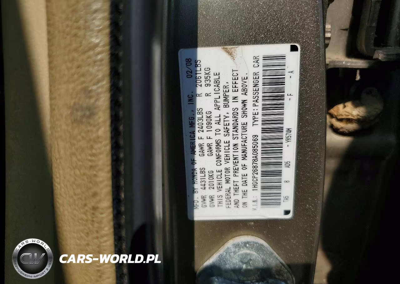 2008 Honda Accord Exl VIN:1HGCP26878A085069 - 12
