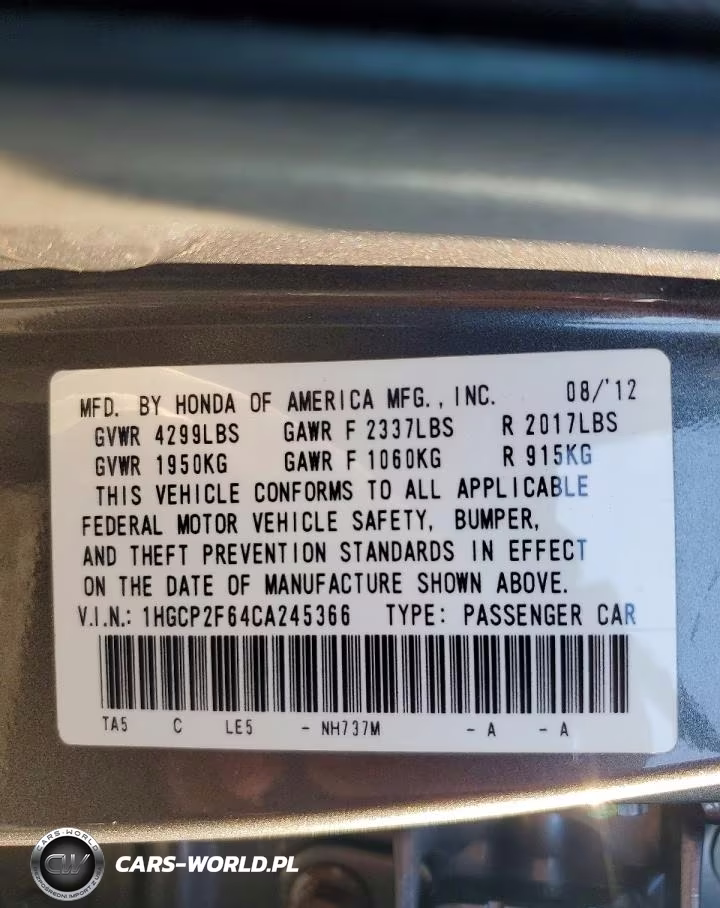 2012 Honda Accord Se VIN:1HGCP2F64CA245366 - 13