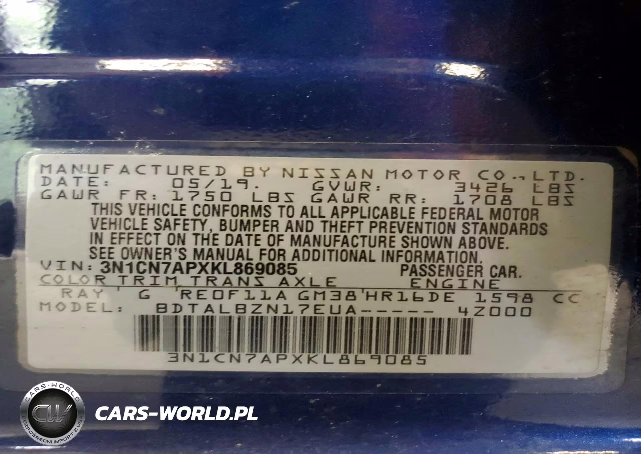 2019 Nissan Versa Sv VIN:3N1CN7APXKL869085 - 12