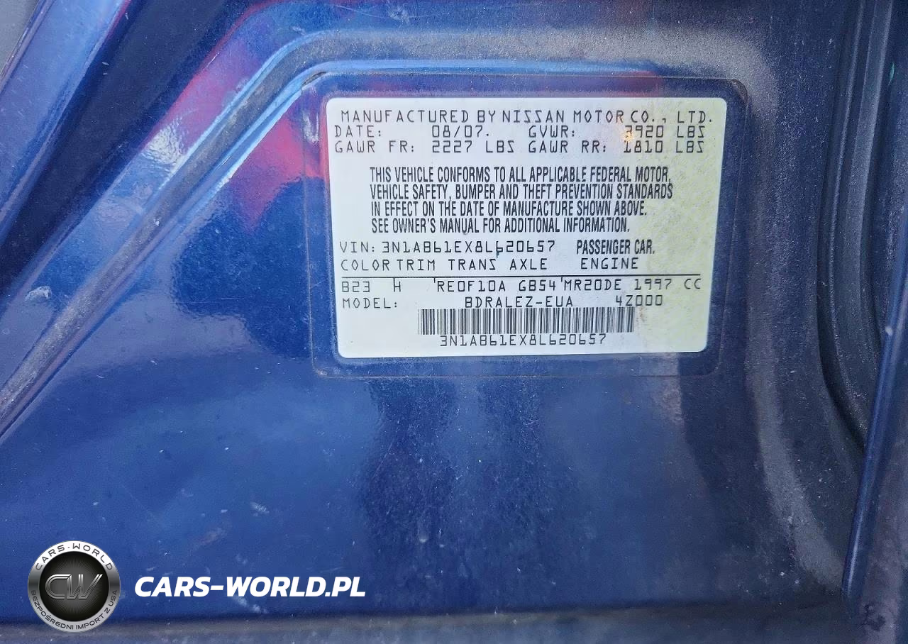 2008 Nissan Sentra 2.0 VIN:3N1AB61EX8L620657 - 12
