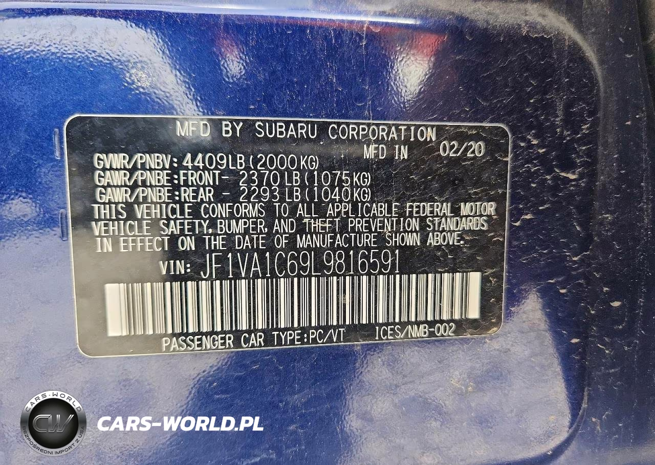 2020 Subaru Wrx Premium VIN:JF1VA1C69L9816591 - 12