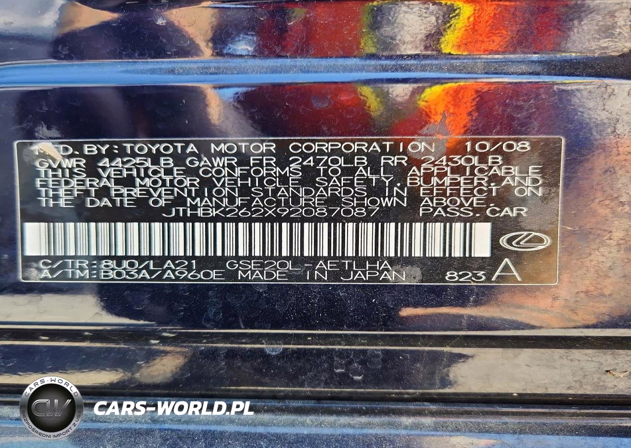 2009 Lexus Is 250 Base VIN:JTHBK262X92087087 - 12
