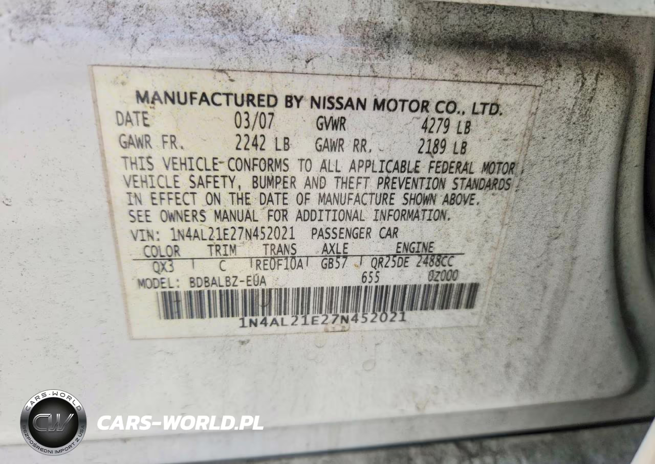 2007 Nissan Altima 2.5 VIN:1N4AL21E27N452021 - 12
