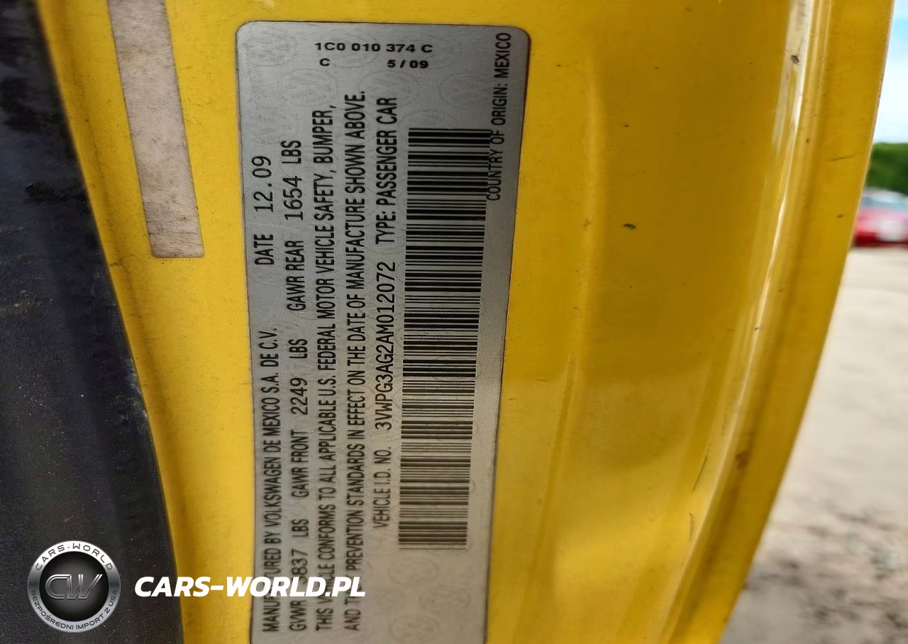 2010 Volkswagen New Beetle VIN:3VWPG3AG2AM012072 - 12
