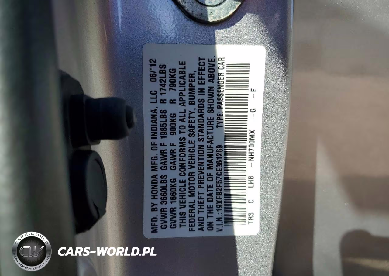 2012 Honda Civic Lx VIN:19XFB2F57CE361269 - 12
