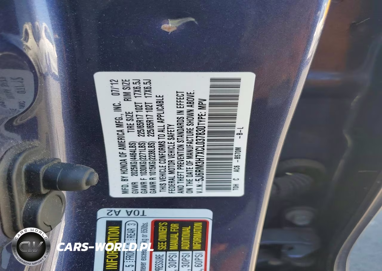 2012 Honda Cr-V Exl VIN:5J6RM3H7XCL037830 - 13