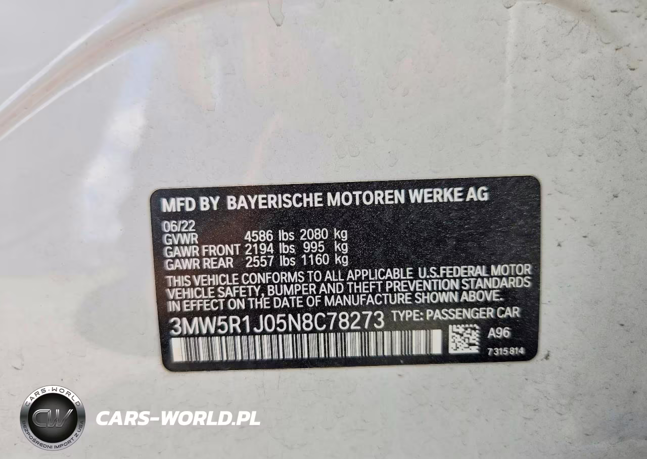 2022 BMW 330I VIN:3MW5R1J05N8C78273 - 12