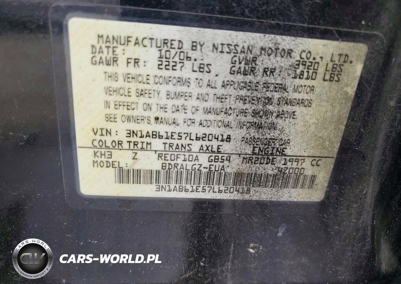 2007 Nissan Sentra 2.0 VIN:3N1AB61E57L620418 - 12