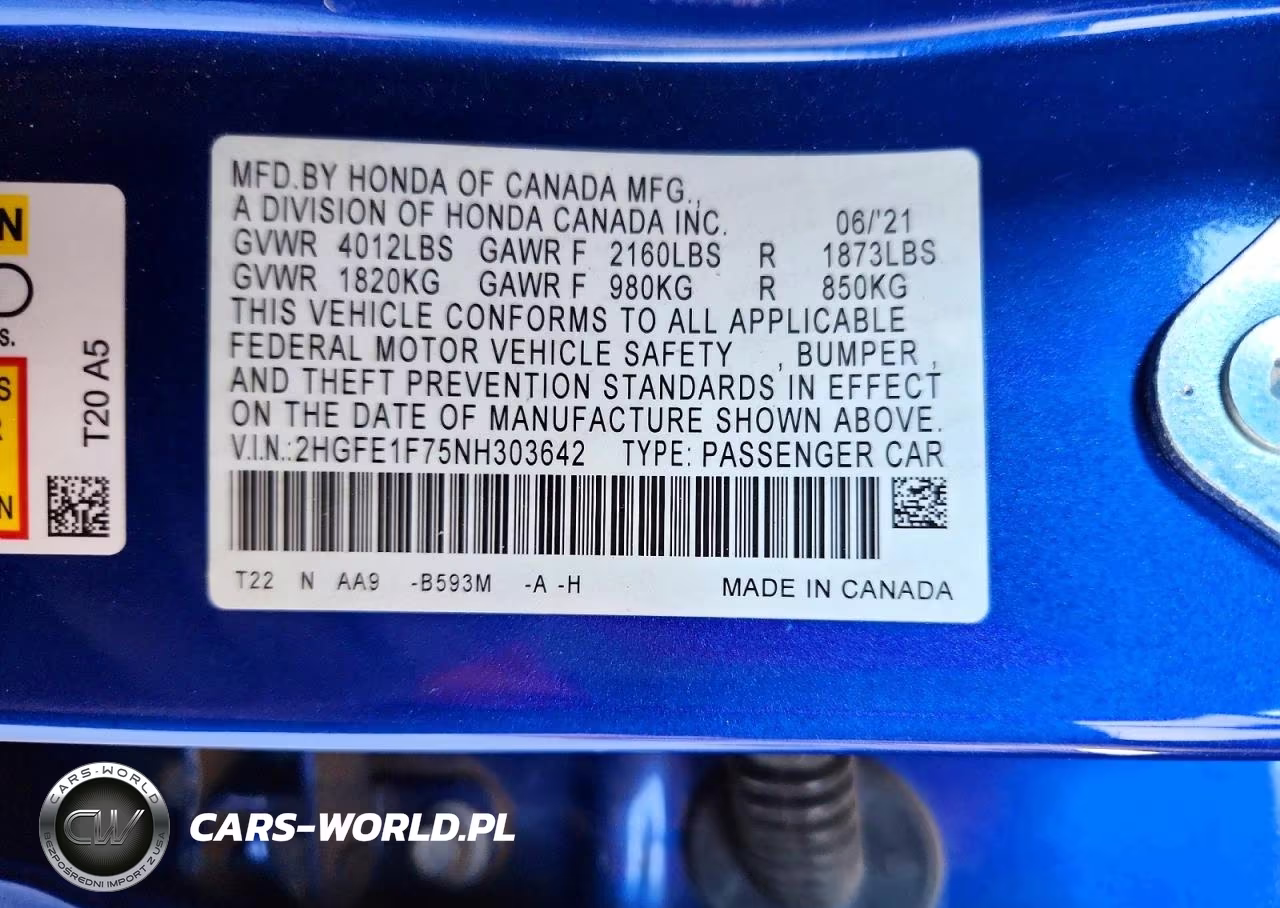 2022 Honda Civic Ex VIN:2HGFE1F75NH303642 - 13
