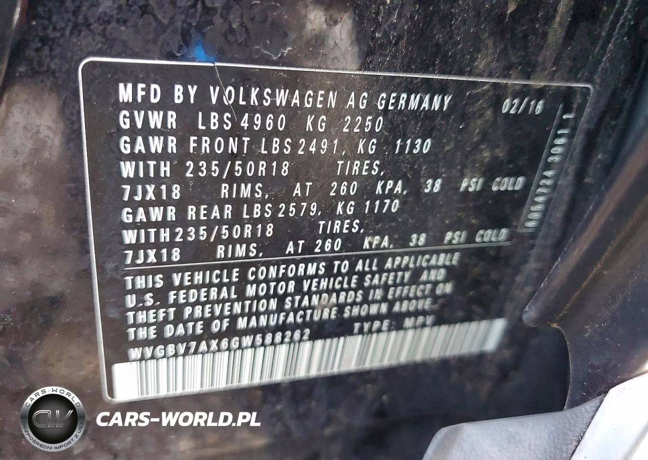 2016 Volkswagen Tiguan S VIN:WVGBV7AX6GW588262 - 13