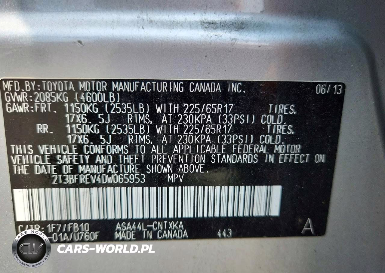 2013 Toyota Rav4 Le VIN:2T3BFREV4DW065953 - 13