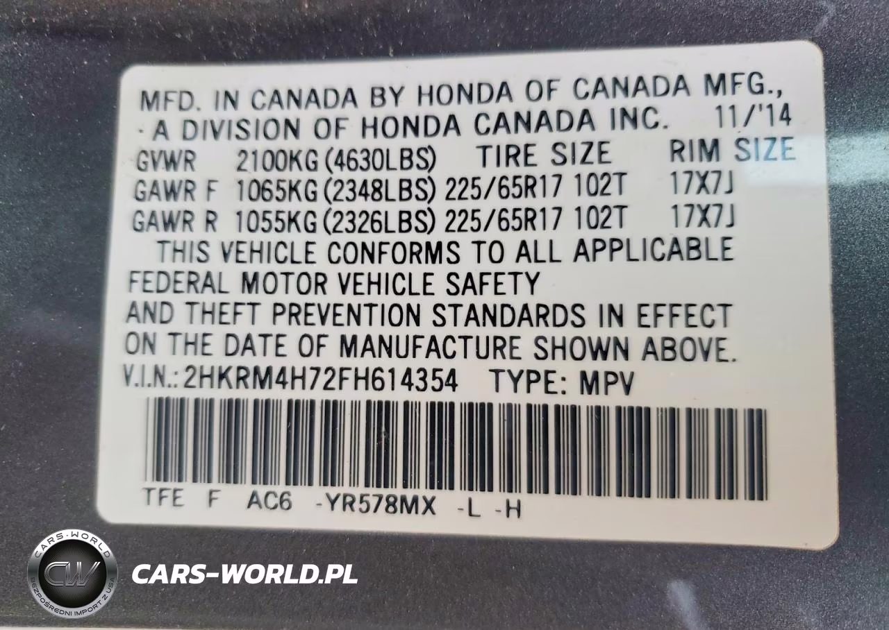 2015 Honda Cr-V Exl VIN:2HKRM4H72FH614354 - 14