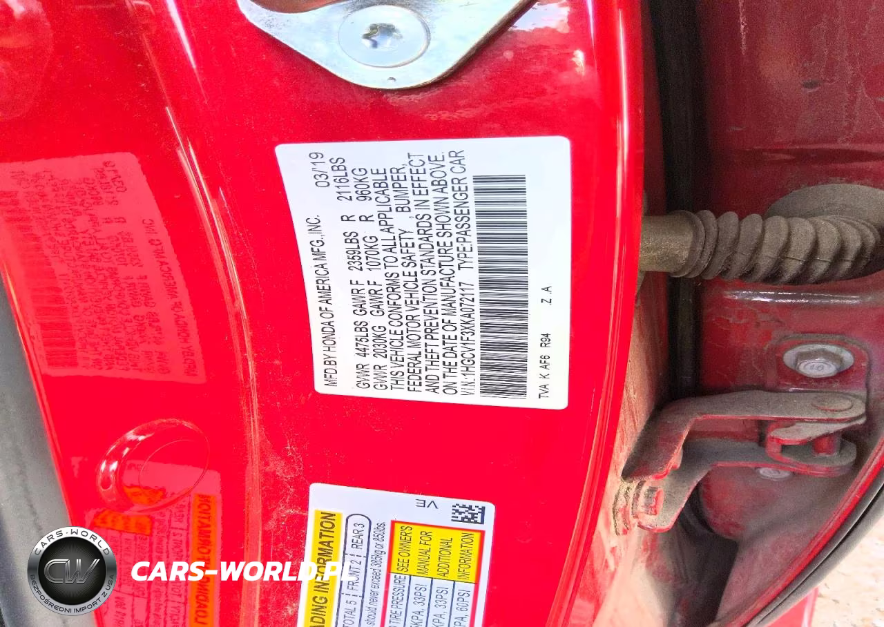 2019 Honda Accord Sport VIN:1HGCV1F3XKA072117 - 12