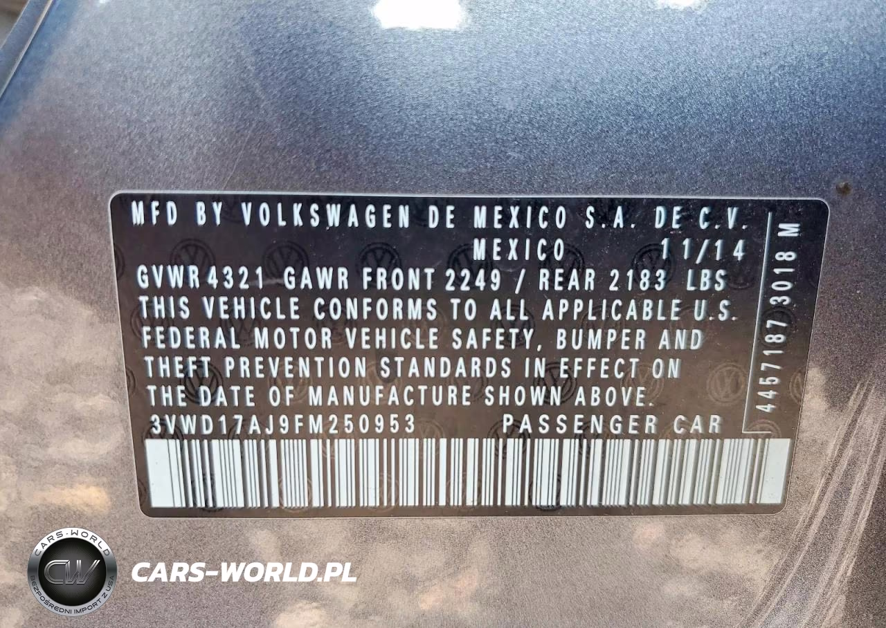 2015 Volkswagen Jetta Se VIN:3VWD17AJ9FM250953 - 12