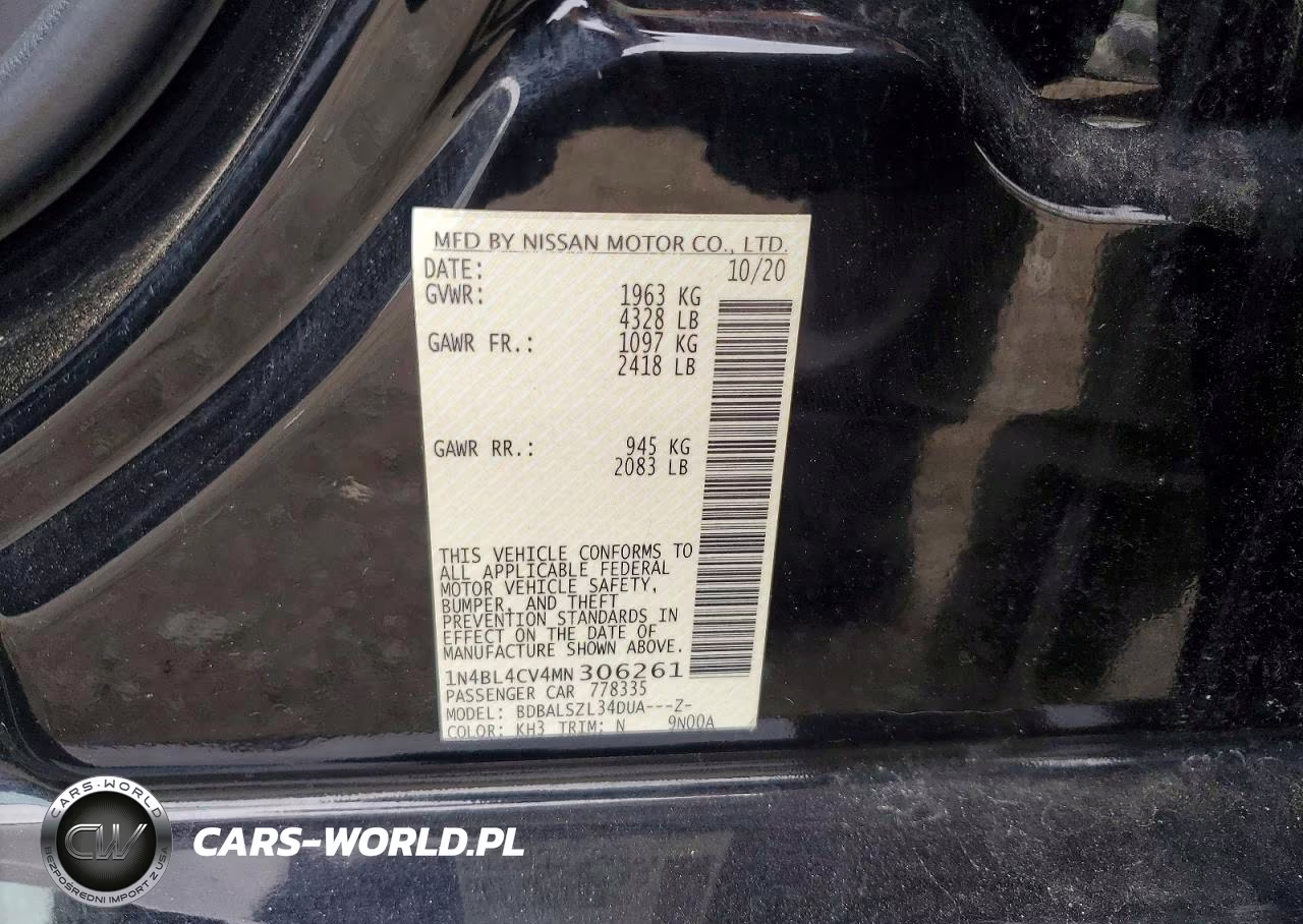 2021 Nissan Altima Sr VIN:1N4BL4CV4MN306261 - 12