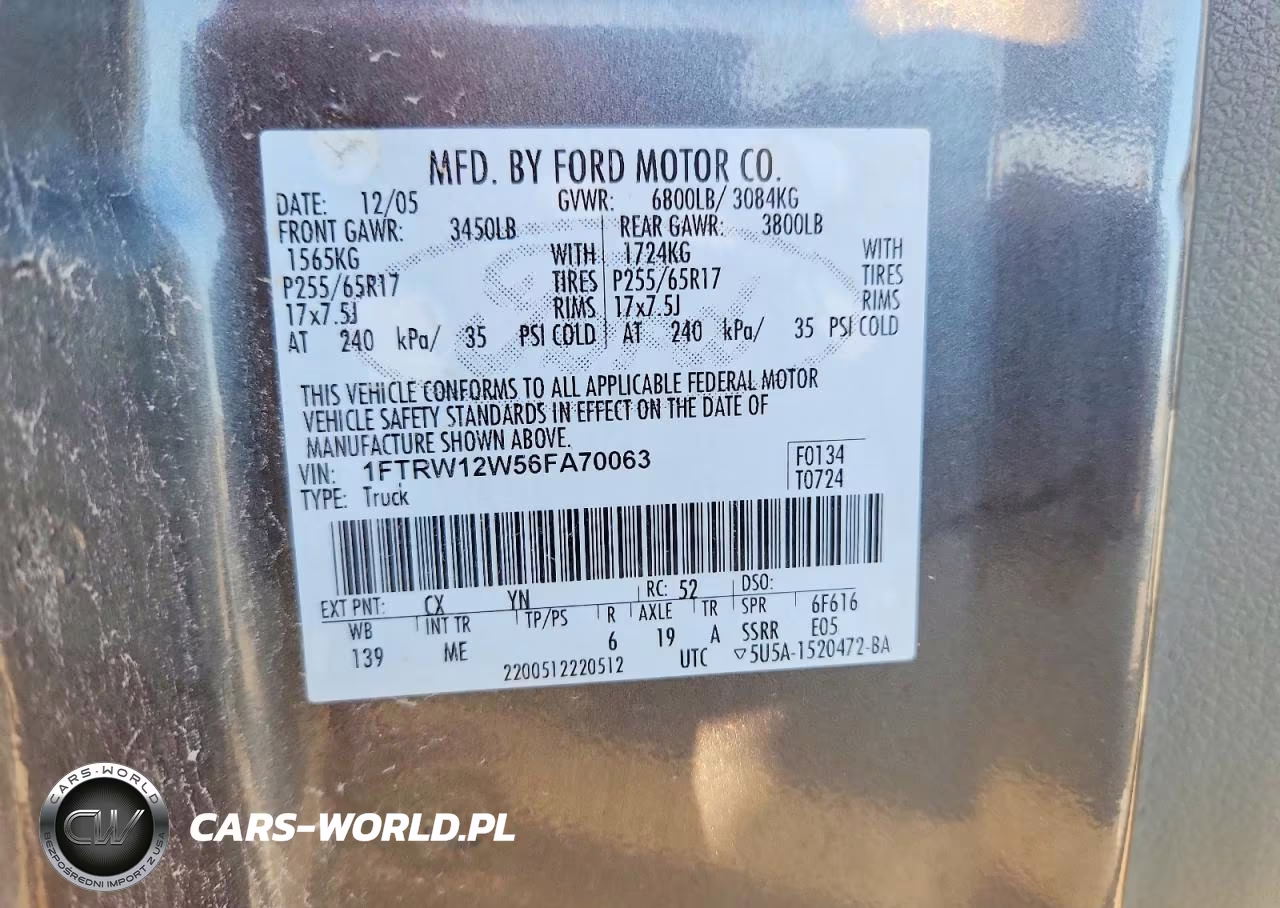 2006 Ford F150 Supercrew VIN:1FTRW12W56FA70063 - 12