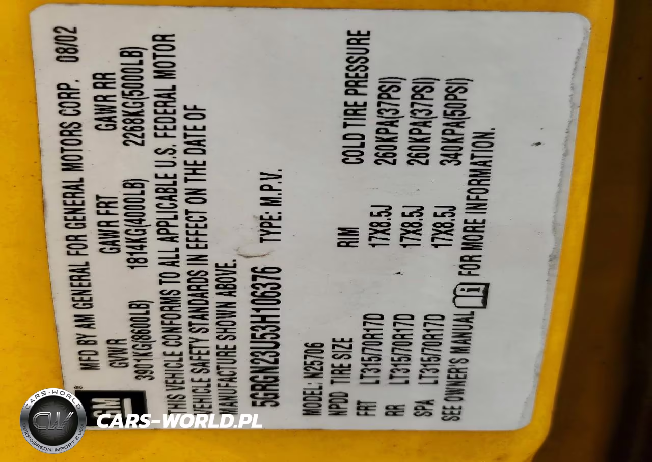 2003 Hummer H2 VIN:5GRGN23U53H106376 - 13