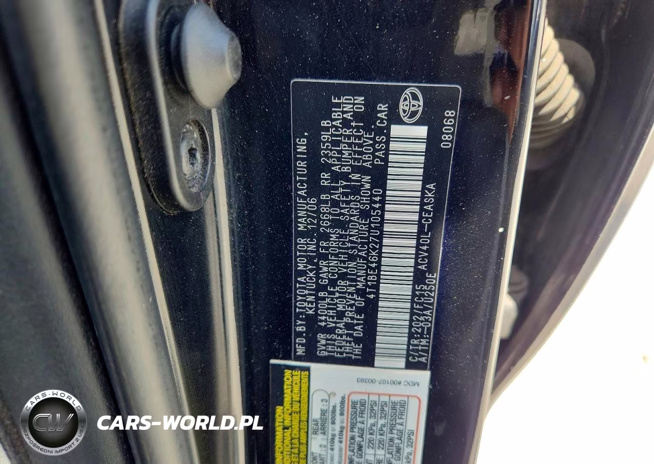 2007 Toyota Camry Se VIN:4T1BE46K27U105440 - 12