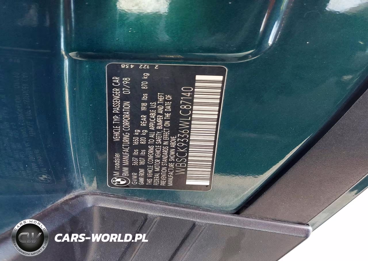 1998 BMW M Roadster VIN:WBSCK9336WLC87140 - 12