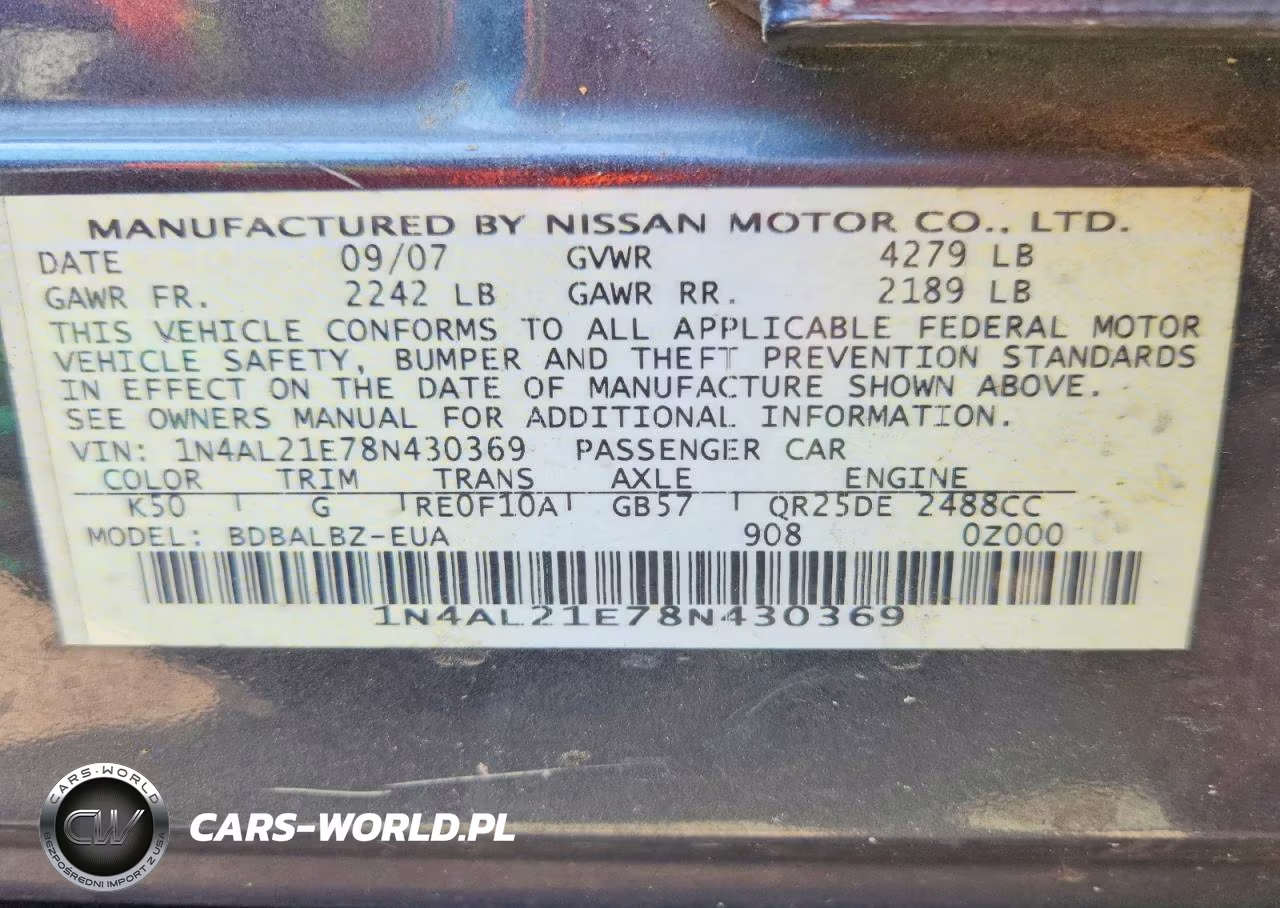 2008 Nissan Altima 2.5 VIN:1N4AL21E78N430369 - 12