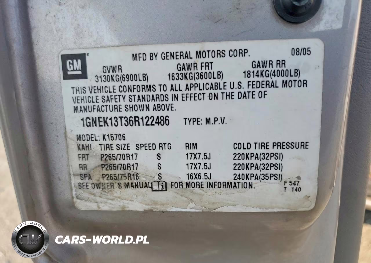 2006 Chevrolet Tahoe K1500 VIN:1GNEK13T36R122486 - 12