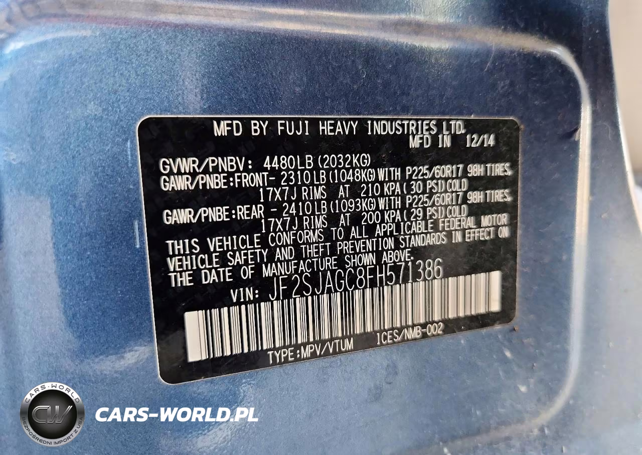 2015 Subaru Forester 2.5I Premium VIN:JF2SJAGC8FH571386 - 14
