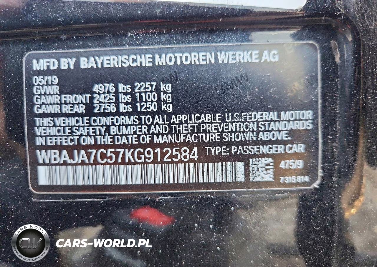 2019 BMW 530 Xi VIN:WBAJA7C57KG912584 - 12