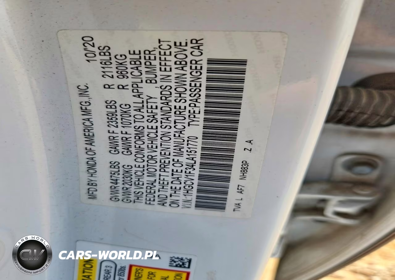 2020 Honda Accord Sport VIN:1HGCV1F34LA151770 - 12