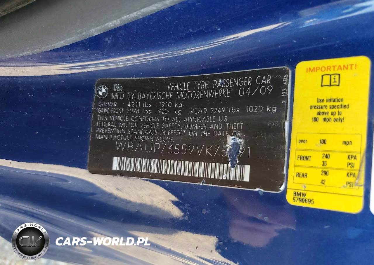 2009 BMW 128 I VIN:WBAUP73559VK75891 - 12